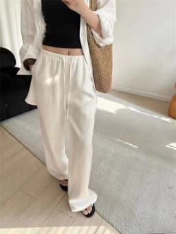 Fashion Casual Linen Wide-leg Pants Summer Loose Versatile Drawstring White Casual Straight Trousers Female