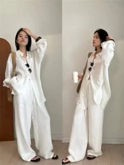 Fashion Casual Linen Wide-leg Pants Summer Loose Versatile Drawstring White Casual Straight Trousers Female