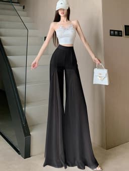 White mesh fishtail flared pants women summer thin design high waist hanging feeling elegant chiffon wide leg casual pants