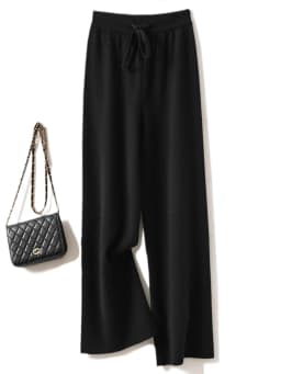 ADDONEE Autumn Winter Women Wide Leg Wool Pants Elastic Waist Casual Loose Cashmere Trousers 100% Merino Wool Knitwear Top