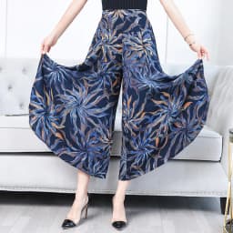 Fanmuer 2025 Summer Pants Women Casual Loose Elastic Waist Vintage Pant Trousers Women Wide Leg Pants Print Calf-length Pants