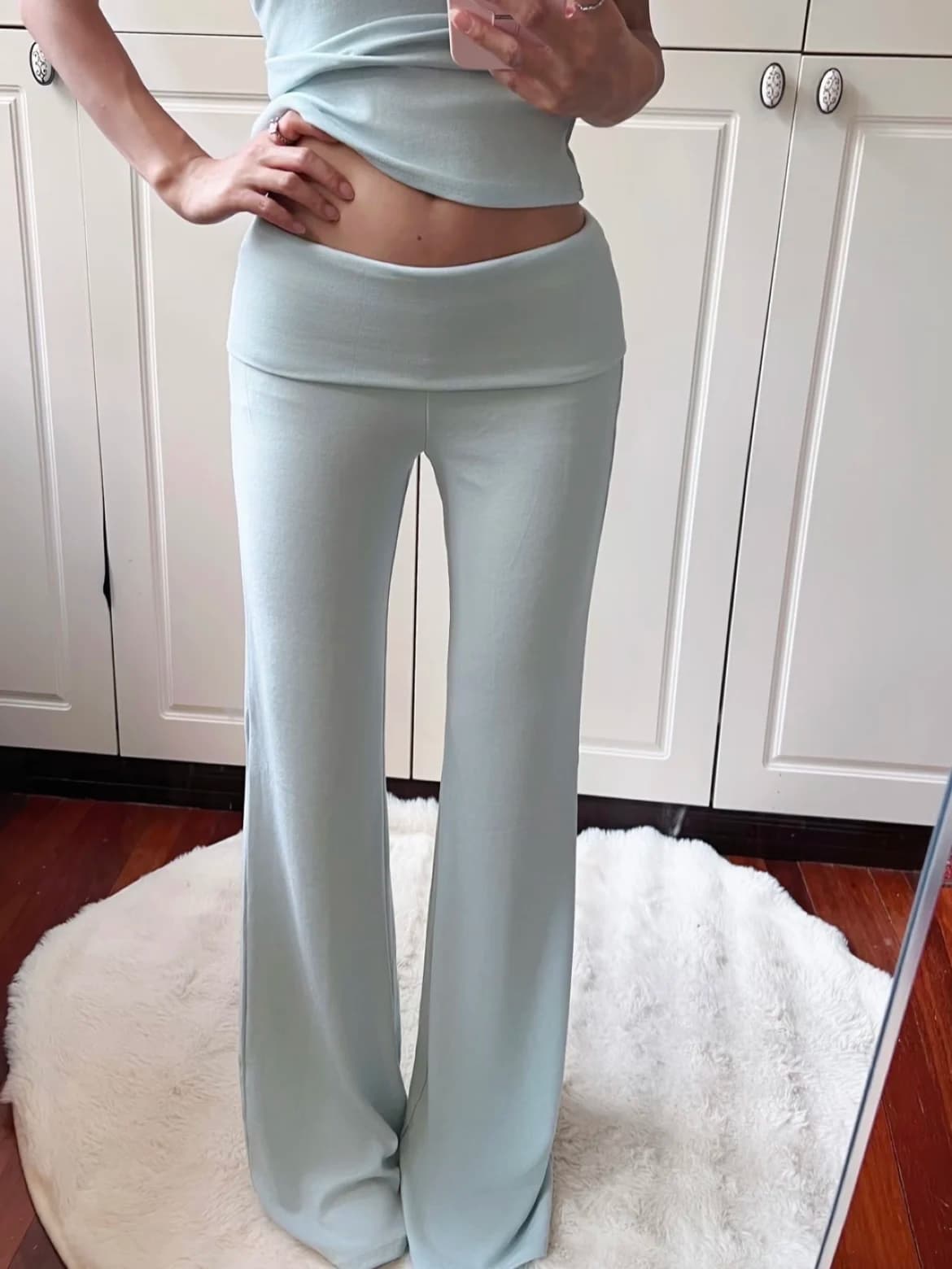 Women Folded Low Waist Cotton Jersey Foldover Pant Soot