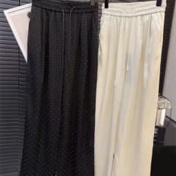 Women Summer Pants All-match High Waist Casual Loose Wide Leg Pants Rhinestone Straight Trousers Korean Fashion Female Clothes