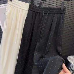 Women Summer Pants All-match High Waist Casual Loose Wide Leg Pants Rhinestone Straight Trousers Korean Fashion Female Clothes