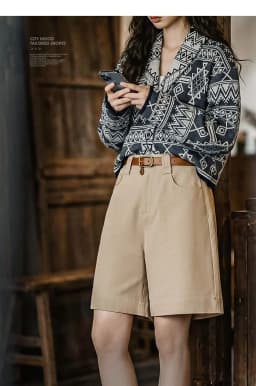 Maden Women's Old Money High Waist A Line Suit Shorts Straight Leg Thin Grey Five Point Pants Office Commuter Casual Summer wear