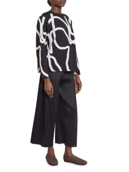 Miyake Pleated Thick Elastic Waistband Wide Leg Pants