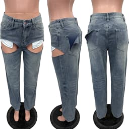 FAGADOER Y2k Sexy Hollow Out Denim Pants Women Solid Color Hole Patchwork High Waist Jeans Female Streetwear Bottoms 2025 New