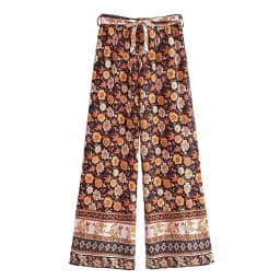 Boho Queens Women Wild Floral Print Bohemian Wide Leg Pant Ladies Mid Waist Loose Rayon Vacation Boho Pants Oversize Trousers