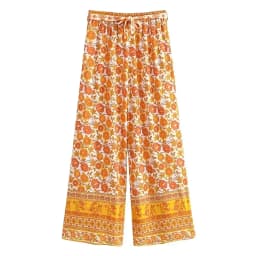 Boho Queens Women Wild Floral Print Bohemian Wide Leg Pant Ladies Mid Waist Loose Rayon Vacation Boho Pants Oversize Trousers