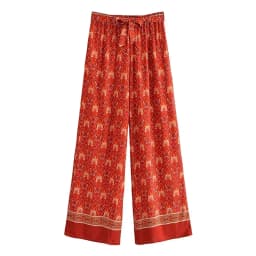 Boho Queens Women Wild Floral Print Bohemian Wide Leg Pant Ladies Mid Waist Loose Rayon Vacation Boho Pants Oversize Trousers