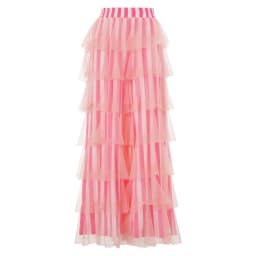 New Fashion Women Trendy Cute Pants Casual Layered Mesh Ruffles Stripe Print Elastic Trousers For Daily Streetwear Hot Sale