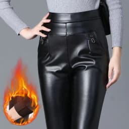 Autumn And Winter 2022 New Korean Style Women Pants Leather Pants Women's High Waist Plush Thickened Elastic PU Leather