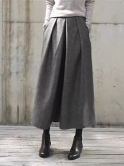 Afashion Autumn Winter Grey Woolen Skirt Pants Women's Casual Commute Loose High Waist Wide Leg Woolen Pants Slimming Versatile