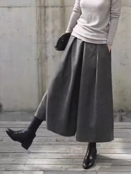 Afashion Autumn Winter Grey Woolen Skirt Pants Women's Casual Commute Loose High Waist Wide Leg Woolen Pants Slimming Versatile