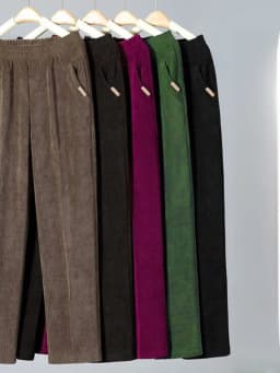 Corduroy Straight Leg Pants Women's Spring Autumn Popular Loose Fit Slimming Casual Long Trousers High Waist Polyester Fiber