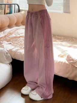 American High Street Style Women's Pink Striped Sports Pants Loose High Waist Wide Leg Casual Trousers Autumn Season