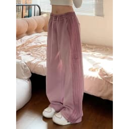 American High Street Style Women's Pink Striped Sports Pants Loose High Waist Wide Leg Casual Trousers Autumn Season