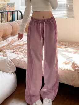 American High Street Style Women's Pink Striped Sports Pants Loose High Waist Wide Leg Casual Trousers Autumn Season
