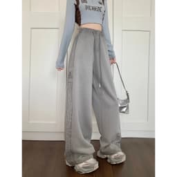 American High Street Style Women's Pink Striped Sports Pants Loose High Waist Wide Leg Casual Trousers Autumn Season