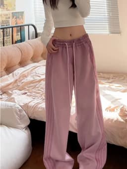 American High Street Style Women's Pink Striped Sports Pants Loose High Waist Wide Leg Casual Trousers Autumn Season