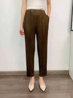 LANMREM Straight Pleated Pants For Women High Elastic Waist Casual Loose Trousers Female New Spring 2025 Clothing 2DA1022