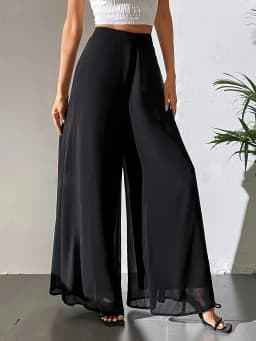 2026 Women's Summer Casual Pants Mom's Loose Pants Versatile Ice Silk Chiffon Wide Leg Pants Straight Casual 9-point Trousers