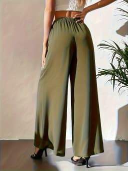 2026 Women's Summer Casual Pants Mom's Loose Pants Versatile Ice Silk Chiffon Wide Leg Pants Straight Casual 9-point Trousers