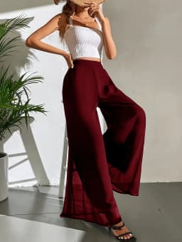 2026 Women's Summer Casual Pants Mom's Loose Pants Versatile Ice Silk Chiffon Wide Leg Pants Straight Casual 9-point Trousers