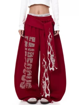 Belt Vintage Y2K Sweatpants Women Harajuku American Hip Hop Loose Wide Leg Pant Bf High Waist Vintage Spring Casual Trousers New