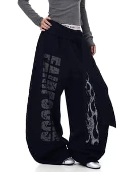 Belt Vintage Y2K Sweatpants Women Harajuku American Hip Hop Loose Wide Leg Pant Bf High Waist Vintage Spring Casual Trousers New