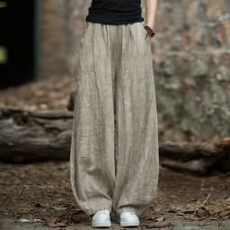 Women Elastic Waist Ramie Cotton Pants Ladies Vintage Spring Summer Trousers Female 2023 Bloomers