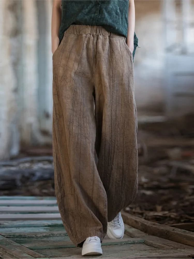 Women Elastic Waist Ramie Cotton Pants Ladies Vintage Spring Summer Trousers Female 2023 Bloomers
