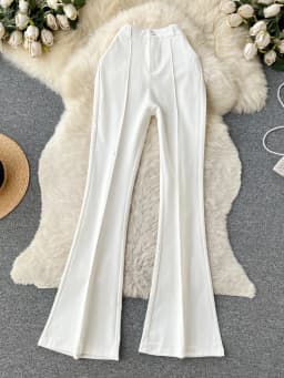 Spring Summer Vintage Long Pants Women Korean Style Chic High Waisted Office OL Flared Pants Solid Color Pleated Split Pants