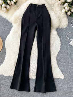 Spring Summer Vintage Long Pants Women Korean Style Chic High Waisted Office OL Flared Pants Solid Color Pleated Split Pants