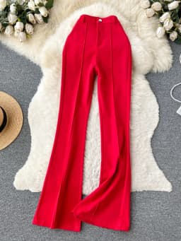 Spring Summer Vintage Long Pants Women Korean Style Chic High Waisted Office OL Flared Pants Solid Color Pleated Split Pants
