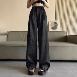 Fashion Wrinkled Design Straight Pants Women Summer High Waist Wide Leg Trousers Streetwear Gold Silver Loose Y2K Full Pants