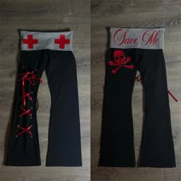 Gothic Punk Rock Women's Trousers Sexy Slim Fit Casual Chic Printed Lace-up High-Waisted Pants Emo Harajuku Y2K Hotties Bottoms