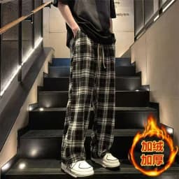 Black and White Plaid pants Oversize New Women Casual Loose Wide Leg Trousers Ins Retro Teen Straight Trousers Hiphop Streetwear