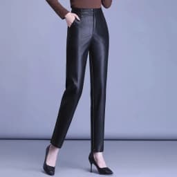 2023 Spring Autumn Sheepskin Pants Women High-waist Straight Pants Slim Lady Genuine Leather Casual Trousers Ankle-Length Pants