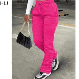 HLJ&GG Spring New Drawstring Jogger Pants Women High Waisted Stacked Trousers Casual Female Solid Color Matching Sporty Bottoms