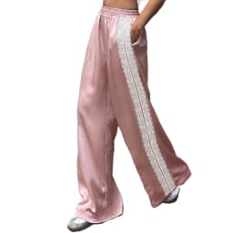 hirigin Women Satin Silk Lace Trim Pants Y2k High Street Elastic Waist Wide Leg Pj Lounge Boxer Bottoms Trendy Causal Trousers