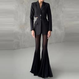 Elegant High Waist Slim Straight Trousers Sexy See Through Mesh Flare Pants for Women Summer Solid Commute Lady Long Pants Mujer
