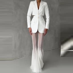 Elegant High Waist Slim Straight Trousers Sexy See Through Mesh Flare Pants for Women Summer Solid Commute Lady Long Pants Mujer
