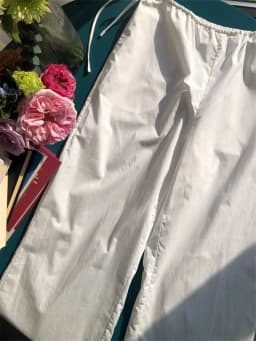 Embroidery Hollow out Women White Pants 100% Cotton Drawstring Elastic Waist Female Straight Long Trousers