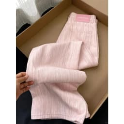 Summer Pink Striped Design Wide-leg Jeans Women's Casual Loose High Waist Loose Straight Pants Drape Floor Jeans Pants Chic New