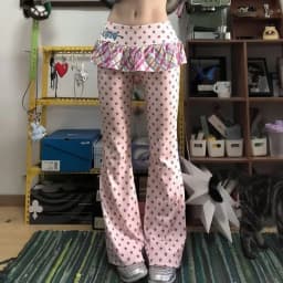 Y2k Kawaii Full Length Pants Women Casual Dot Fake Two-Piece Tail Skirt Flared Japanese Retro Slim Sweet Skirt Trousers