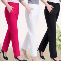 2026 Summer Women Pants Middle-aged Lady Elastic Waist Loose Casual Pants 4XL Pocket Thin Female Straight Trousers 2300