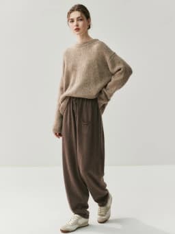 CHICUU Women's Cashmere Pants Casual Loose Long Bloomers 100% Cashmere Knit Pants Autumn Winter Sashes Pocket Cashmere Trousers