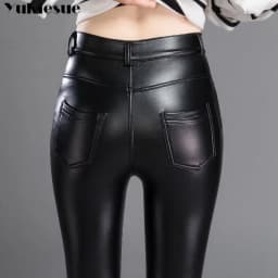 Autumn Winter women leather pants High elastic shiny trousers slim female pencil leather pants women pantalon femme clothe