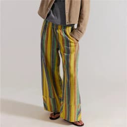 Casual Striped Wide Leg Pants For Women Elastic Waist Loose Fit Trousers Colorful Striped Summer Pants For Office And Daily Wear